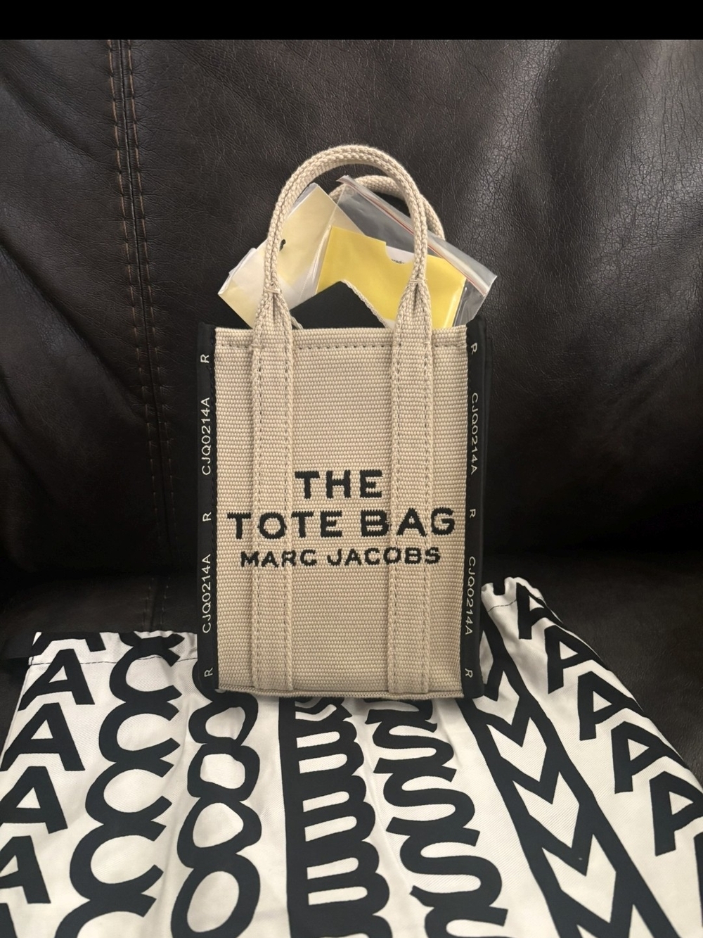 Marc Jacobs Beige Mini Tote Bag with Black Logo